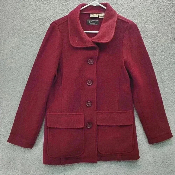 L.L. Bean Jackets & Blazers - LL Bean Jacket Womens Medium Bellandi Boiled Wool Made In Italy Red Burgundy